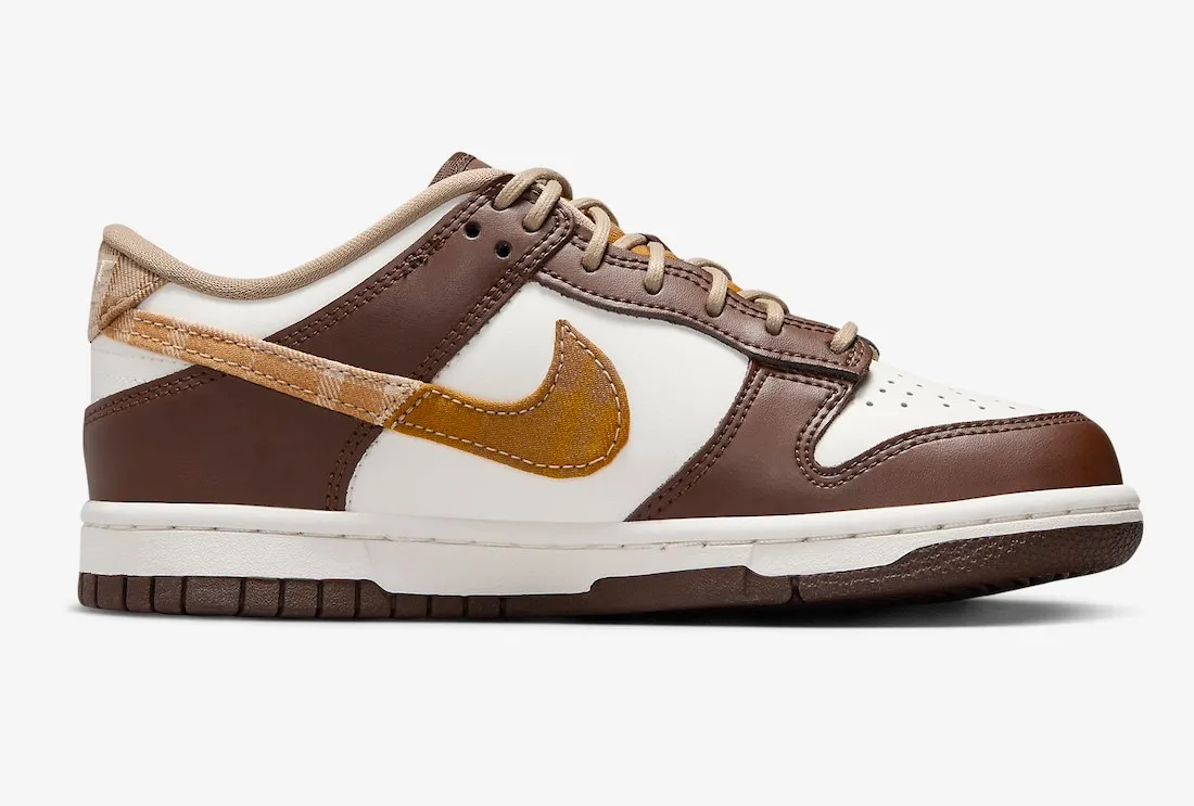 Nike SB Dunk Low GS Plaid Brown Sail Cacao Wow Metallic Gold Khaki FV3653-191