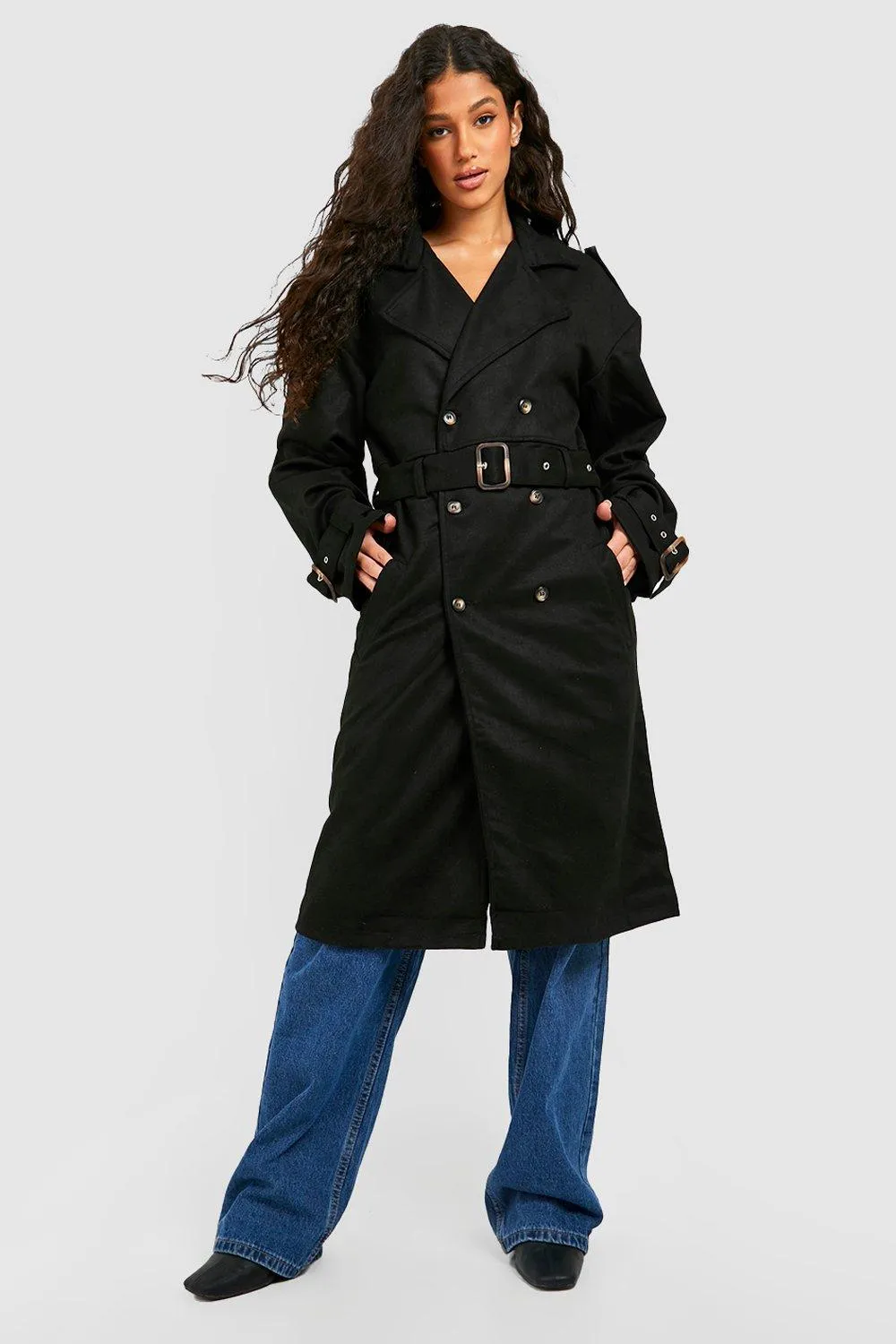 Oversized Faux Suede Trench Coat