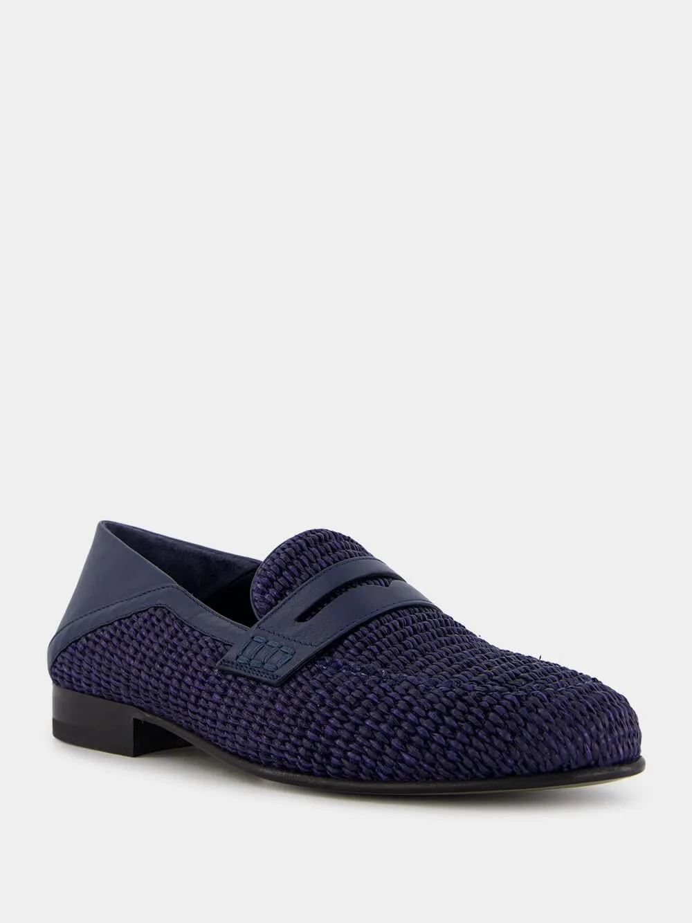 Padstow Navy Blue Raffia Penny Loafers