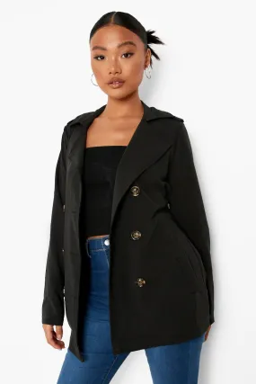 Petite Button Detail Cropped Trench Coat