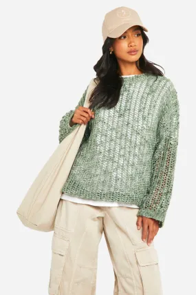 Petite Laddered Boucle Oversized Sweater