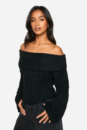 Petite Off The Shoulder Borg Knit Sweater