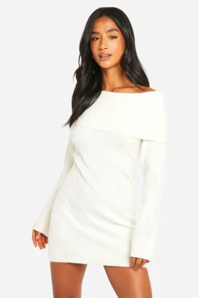 Petite Rib Off The Shoulder Neckline Mini Sweater Dress