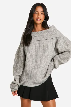 Petite Ribbed Off The Shoulder Knitted Sweater