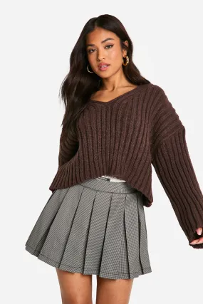 Petite Ribbed V Neck Cropped Knitted Sweater