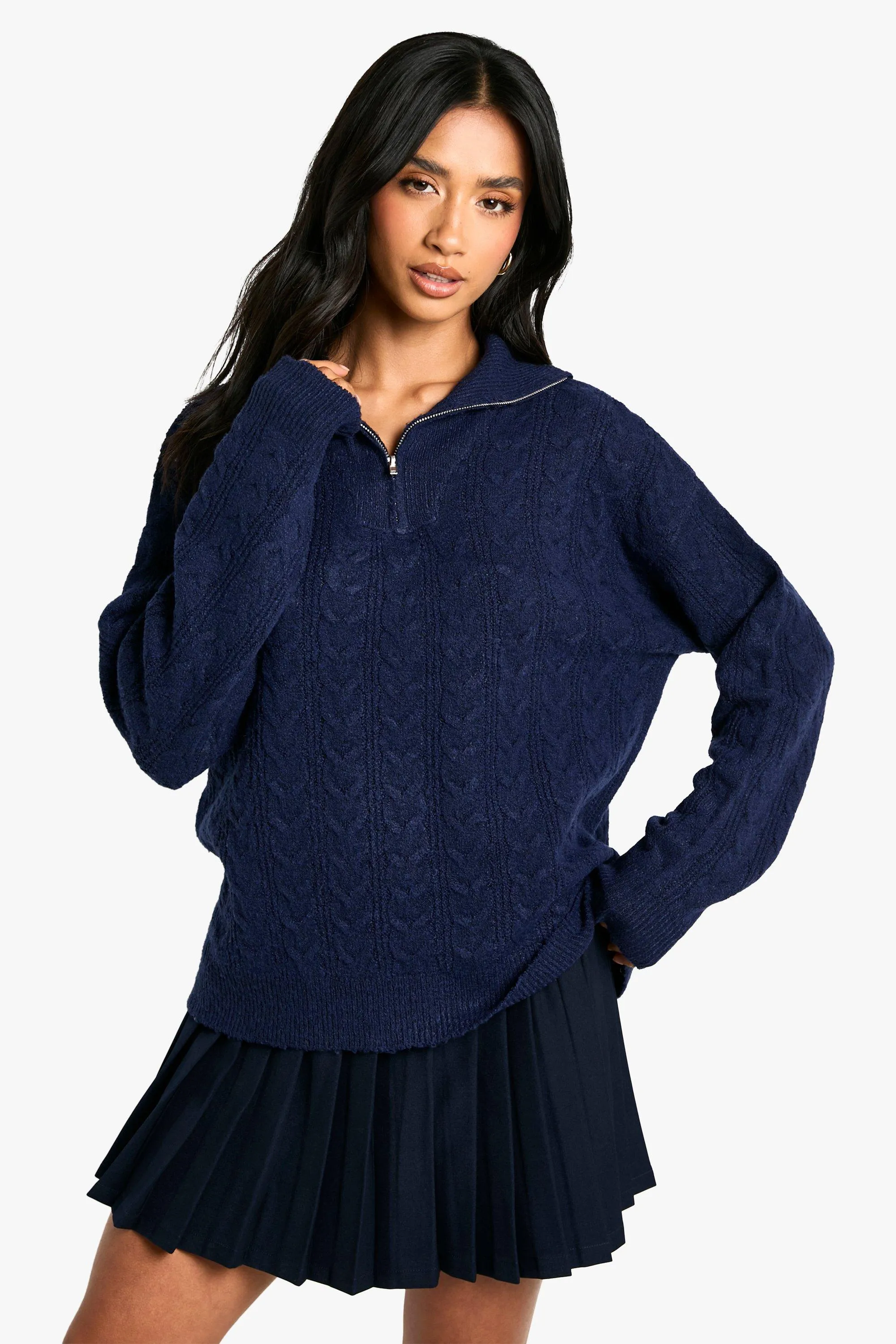 Petite Soft Cable Funnel Neck Sweater