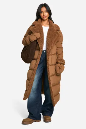 Petite Teddy Trim Puffer Coat With Teddy Mittens