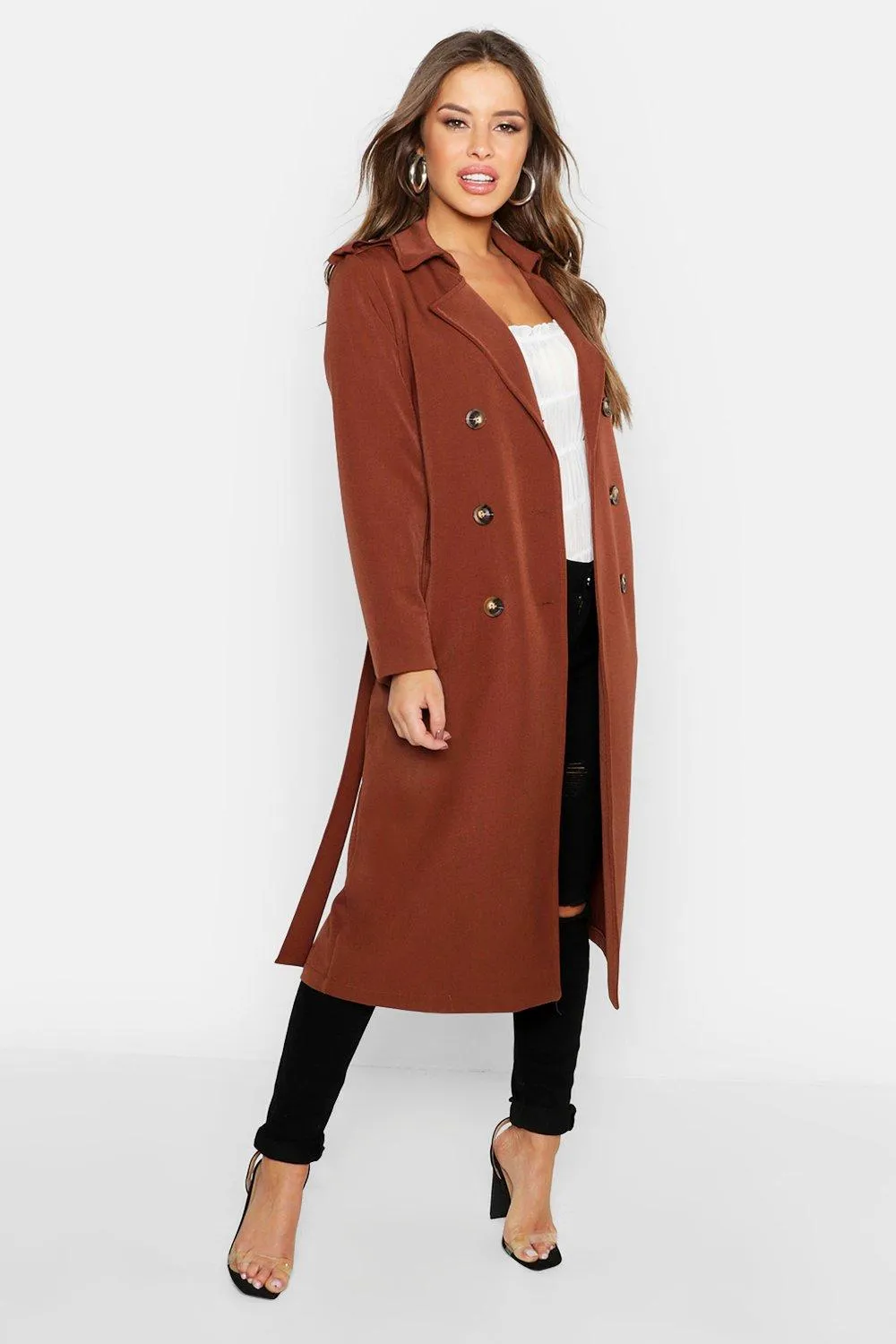 Petite Utility Button Detail Trench Coat