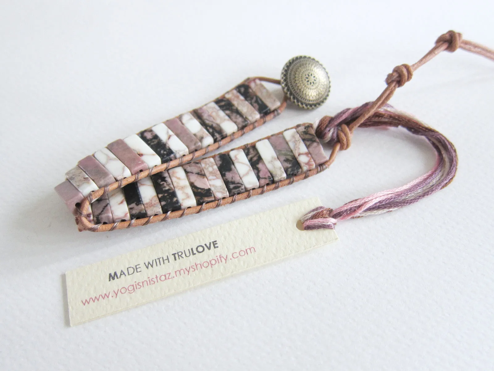 Pink Black Sakura Cherry Blossom Tubestone Bracelet