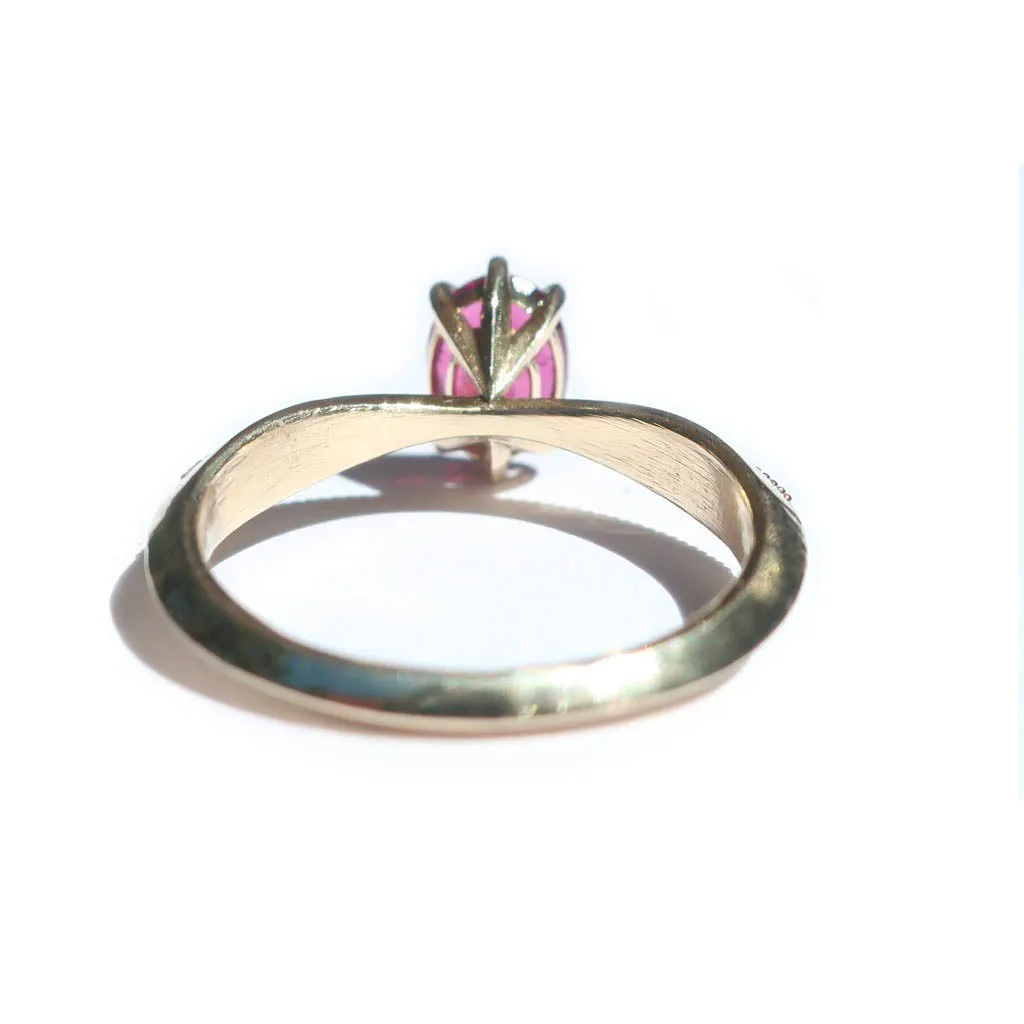 Pink Tourmaline Tapered Solitaire Ring in 14K Yellow Gold