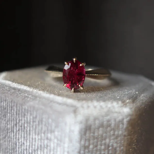 Pink Tourmaline Tapered Solitaire Ring in 14K Yellow Gold