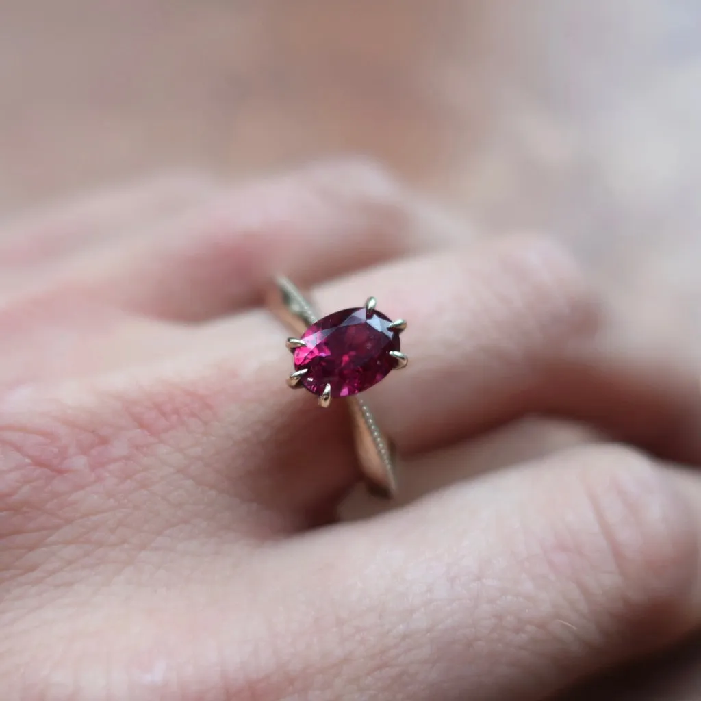 Pink Tourmaline Tapered Solitaire Ring in 14K Yellow Gold