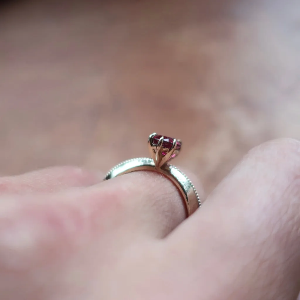 Pink Tourmaline Tapered Solitaire Ring in 14K Yellow Gold