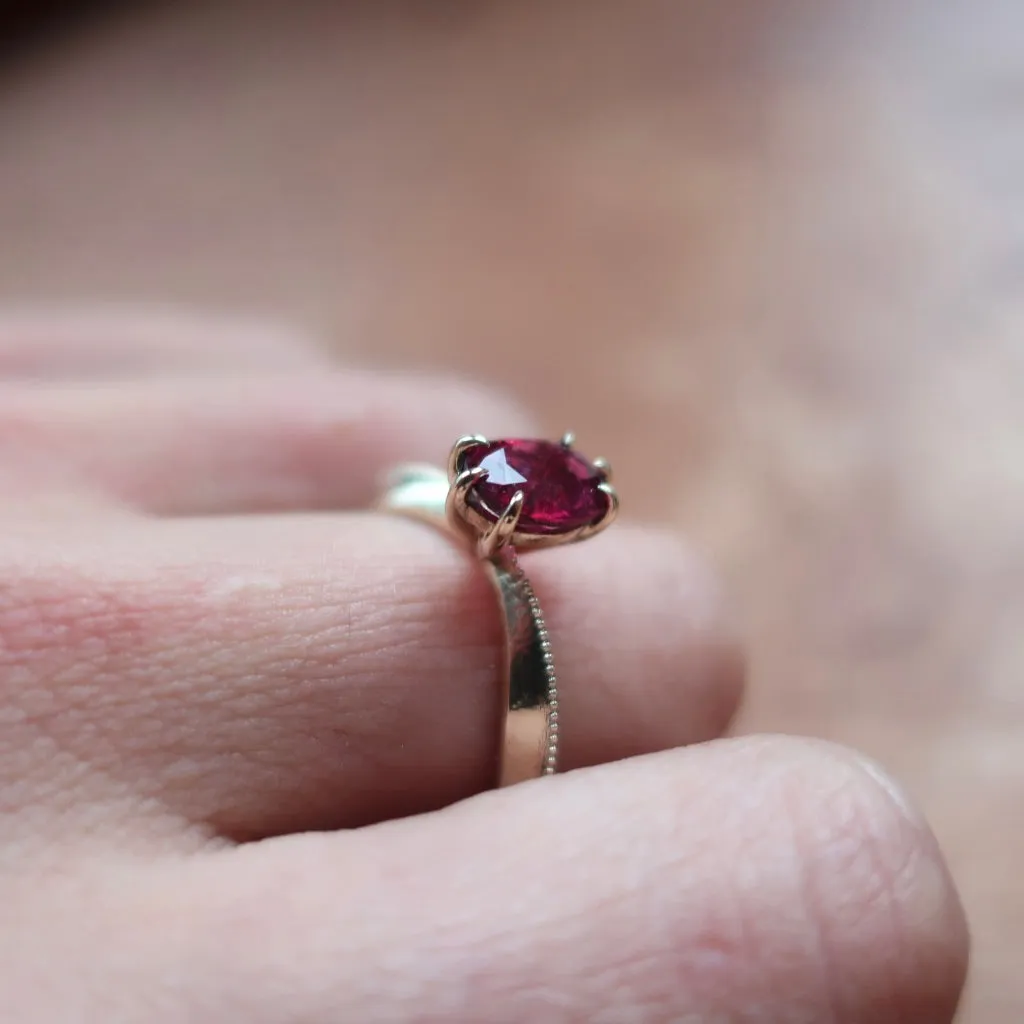 Pink Tourmaline Tapered Solitaire Ring in 14K Yellow Gold