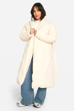 Plus Belted Duvet Puffer Coat