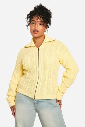 Plus Cable Zip Through Sweater