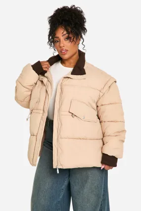 Plus Contrast Collar Oversized Puffer Jacket