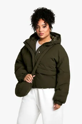 Plus Hooded Puffer Jacket With Matching Bag