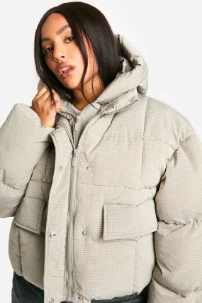 Plus Hooded Textured Puffer Jacket