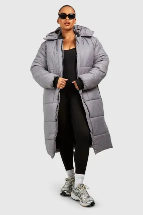 Plus Longline Rib Collar Puffer Jacket