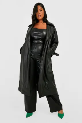 Plus Pu Buckle Cuff Trench Coat