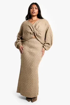 Plus Soft Cable Twist Front Crop Sweater And Maxi Skirt Set