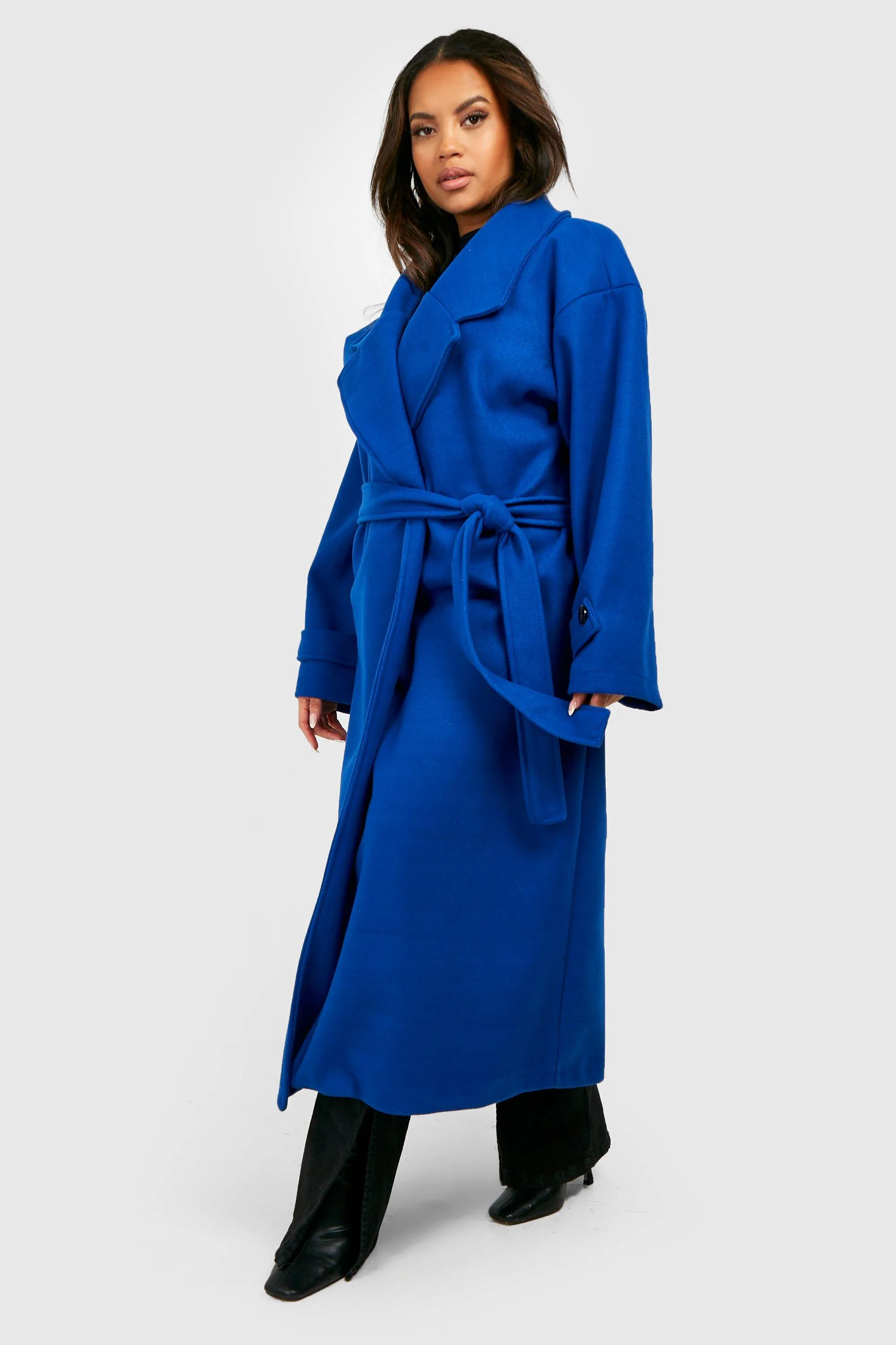 Plus Wool Look Belted Trench Coat