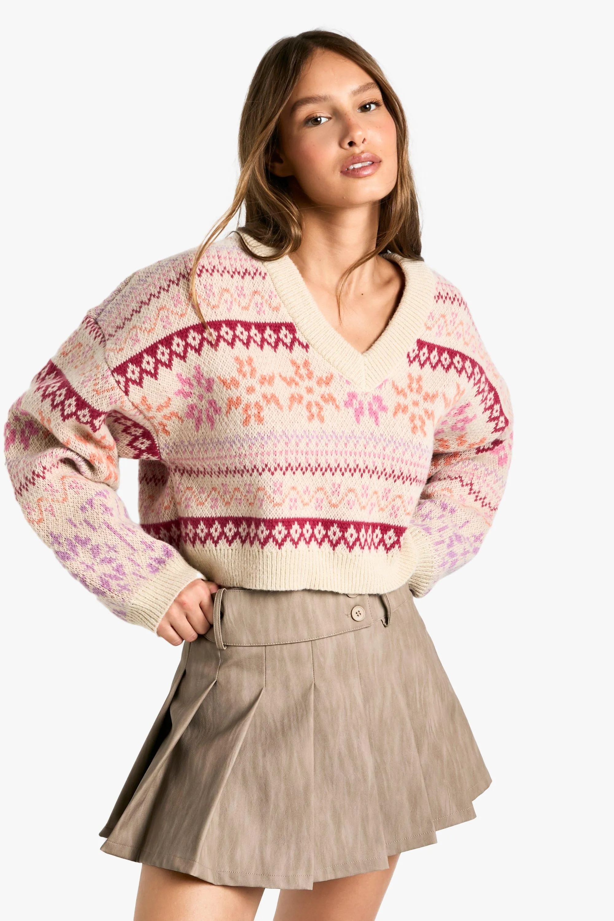 Premium Fairisle V Neck Knitted Sweater