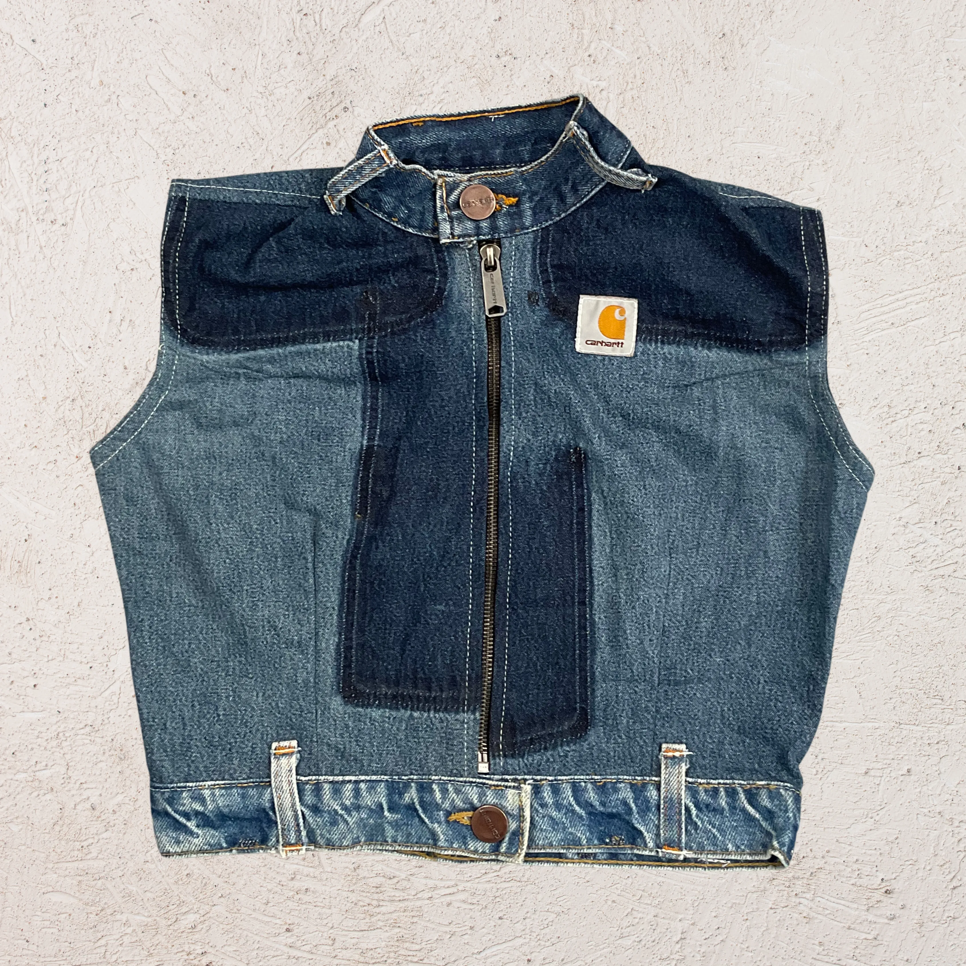 REWORKED CROPPED DENIM UTILITY VEST SS24