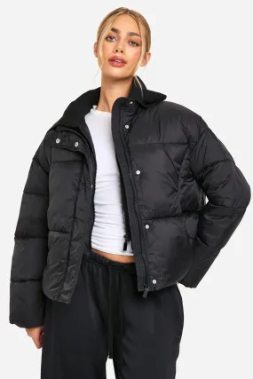 Rib Collar Detail Puffer Jacket