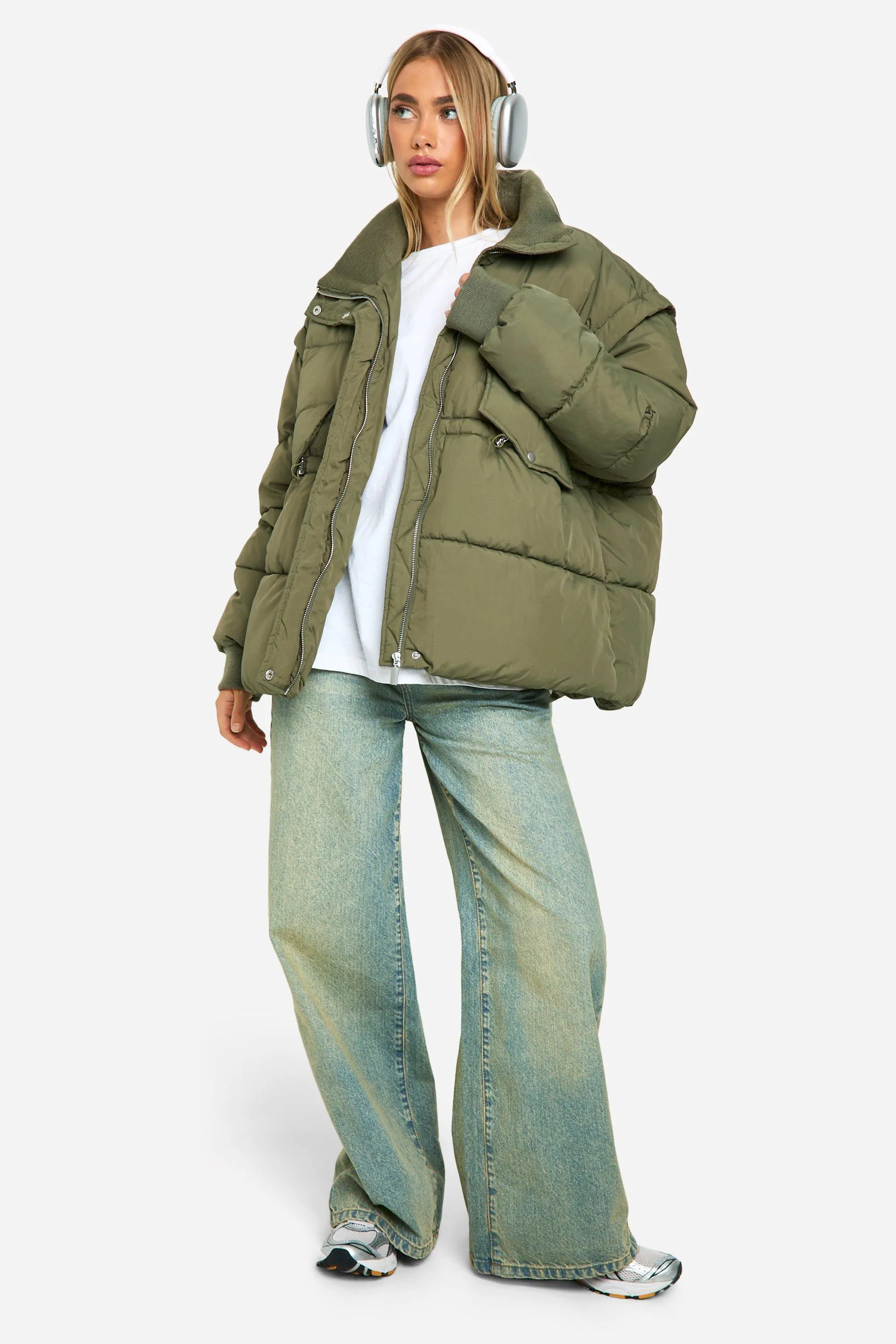 Rib Collar Oversized Puffer Jacket