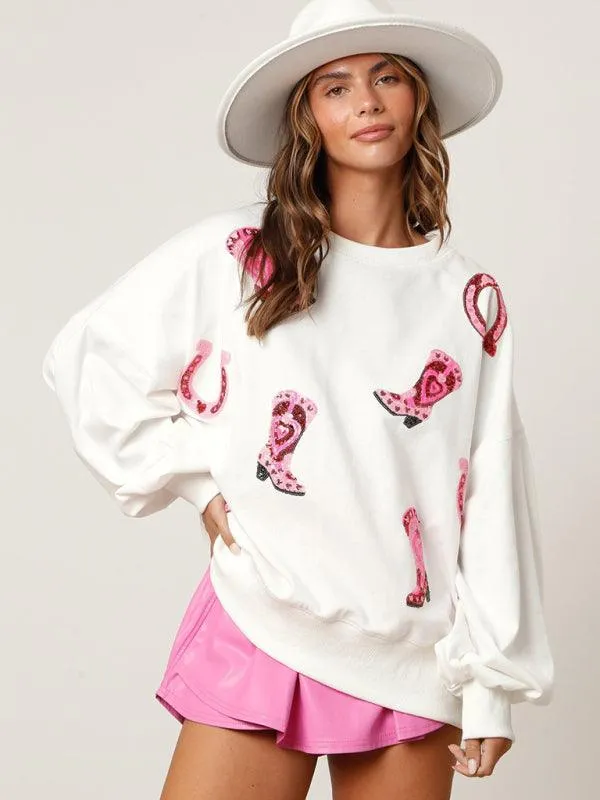 Sequined Boots Women Sweatshirt