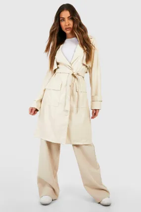 Short Faux Leather Trench Coat