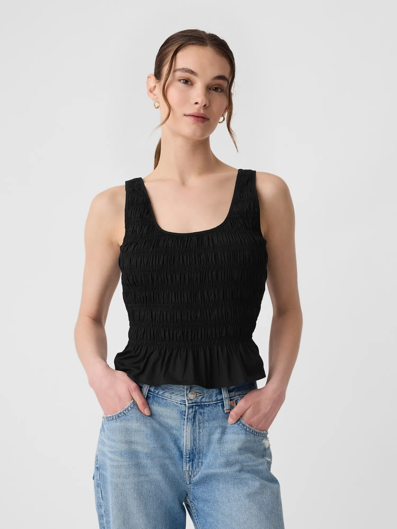 Smocked Peplum Tank Top