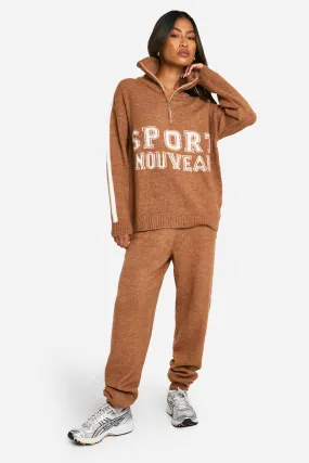 Sport Nouveau Knitted Zip Neck Oversized Sweater And Cuffed Sweatpant Set