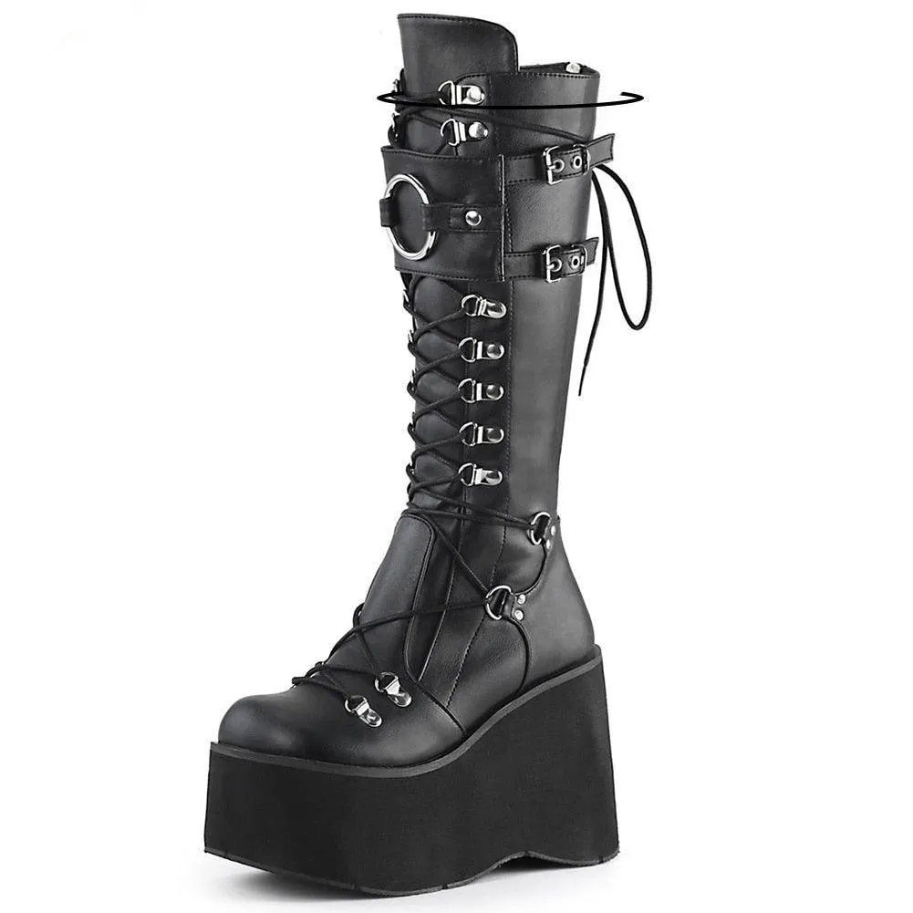 Strap Platform Wedges Boots