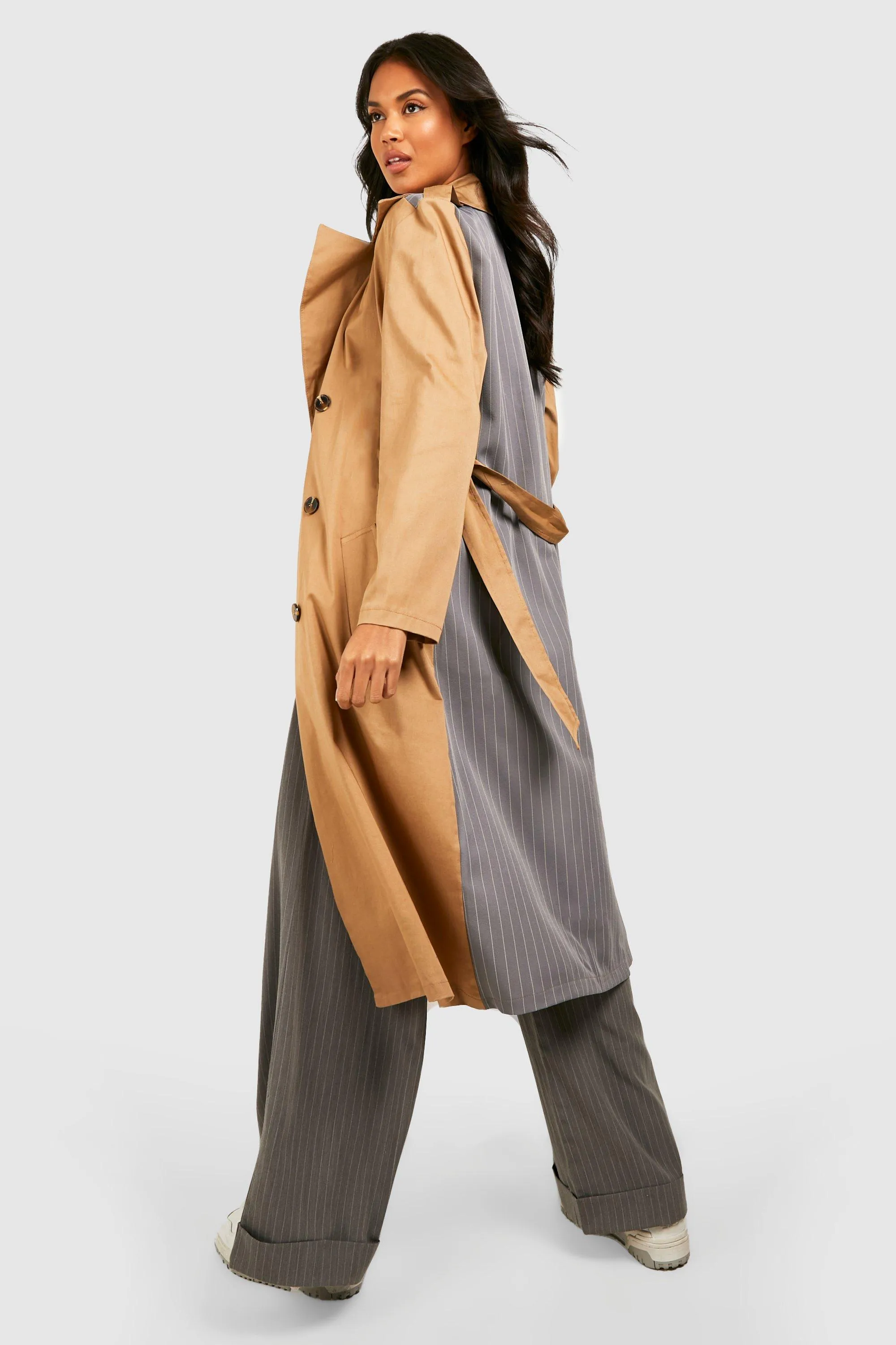 Stripe Back Belted Trench Coat