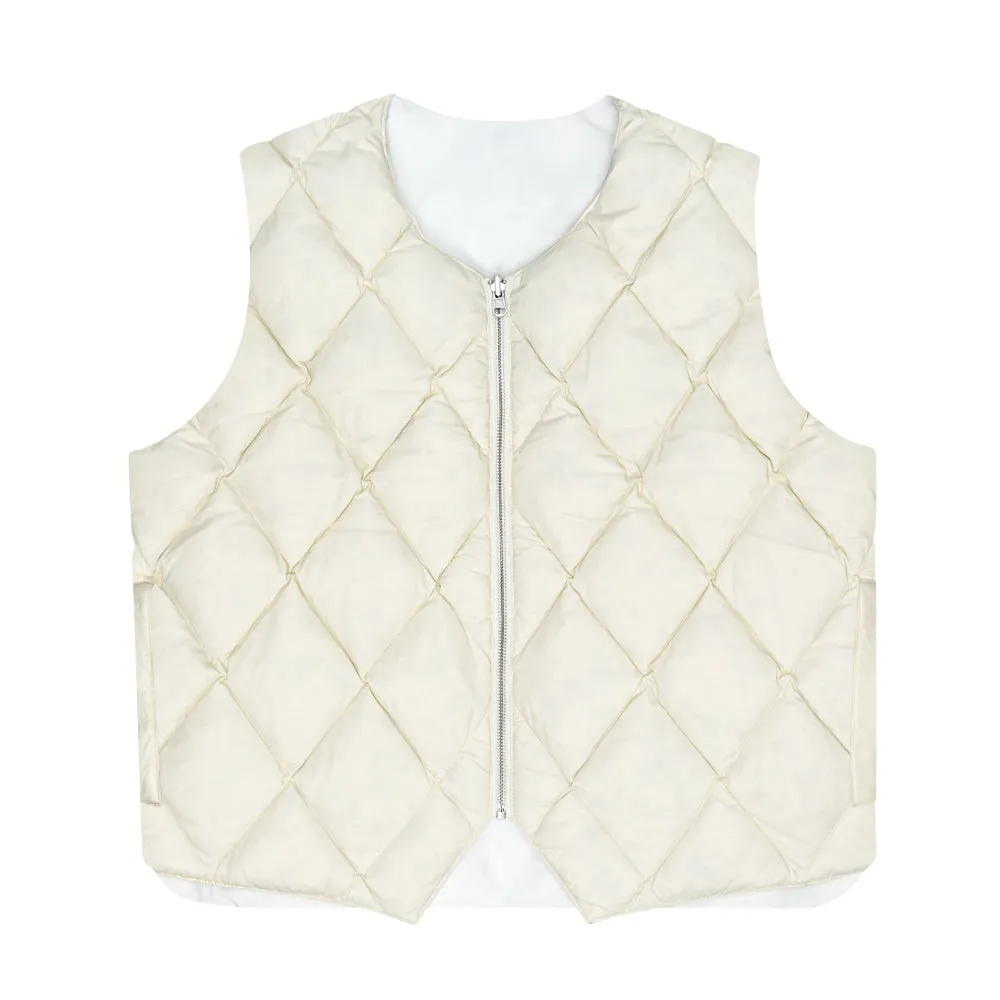 STSSY REVERSIBLE QUILTED VEST // CREAM