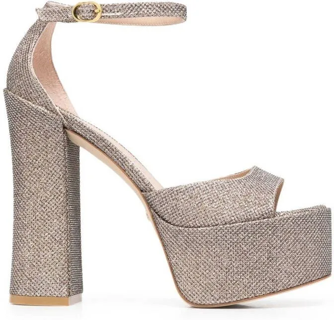 Stuart Weitzman 155mm glittered platform sandals Gold