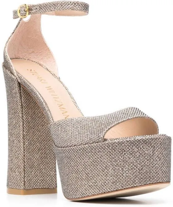 Stuart Weitzman 155mm glittered platform sandals Gold