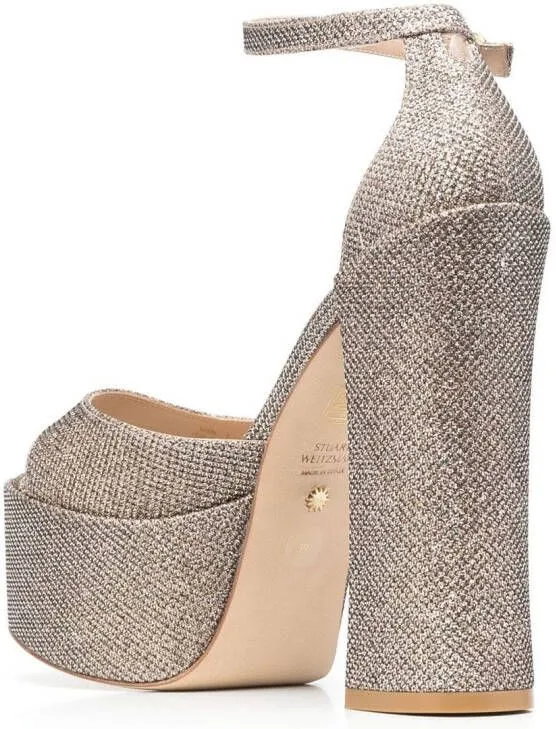 Stuart Weitzman 155mm glittered platform sandals Gold