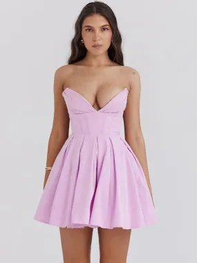 Summer Dress Strapless Backless Pink Short Beach Dress