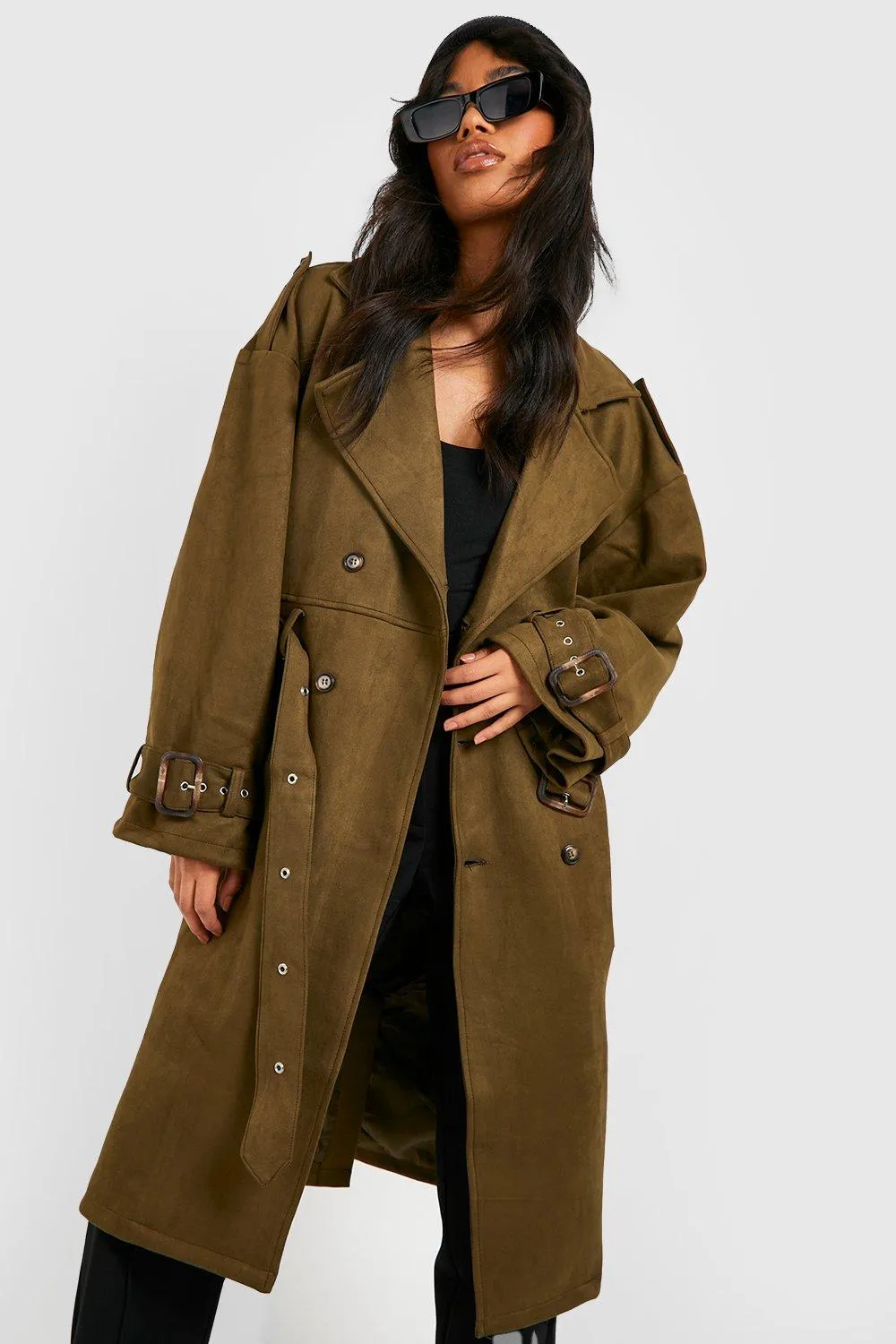 Super Oversized Faux Suede Trench Coat