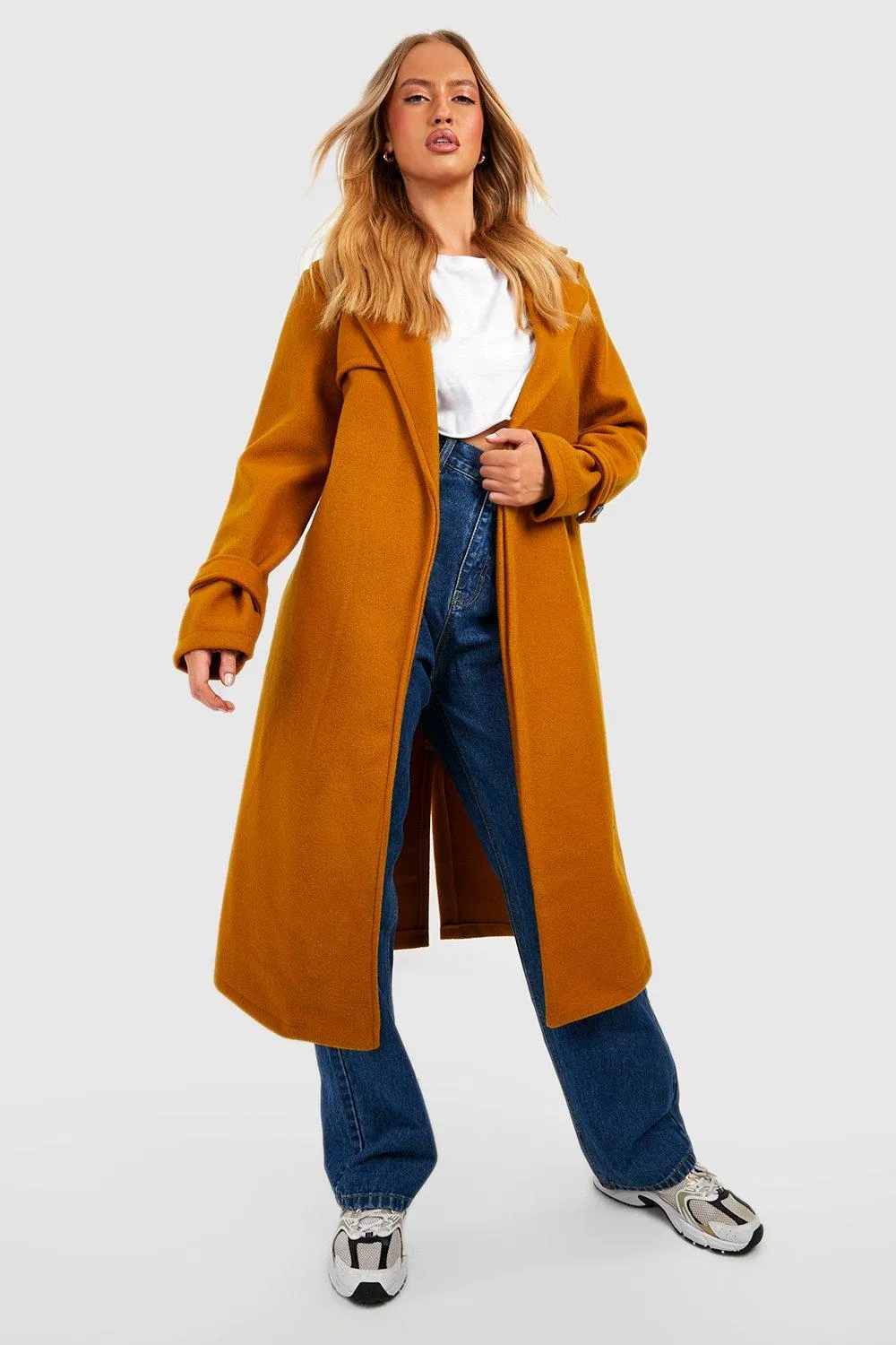 Tall Belted Wool Look Trench