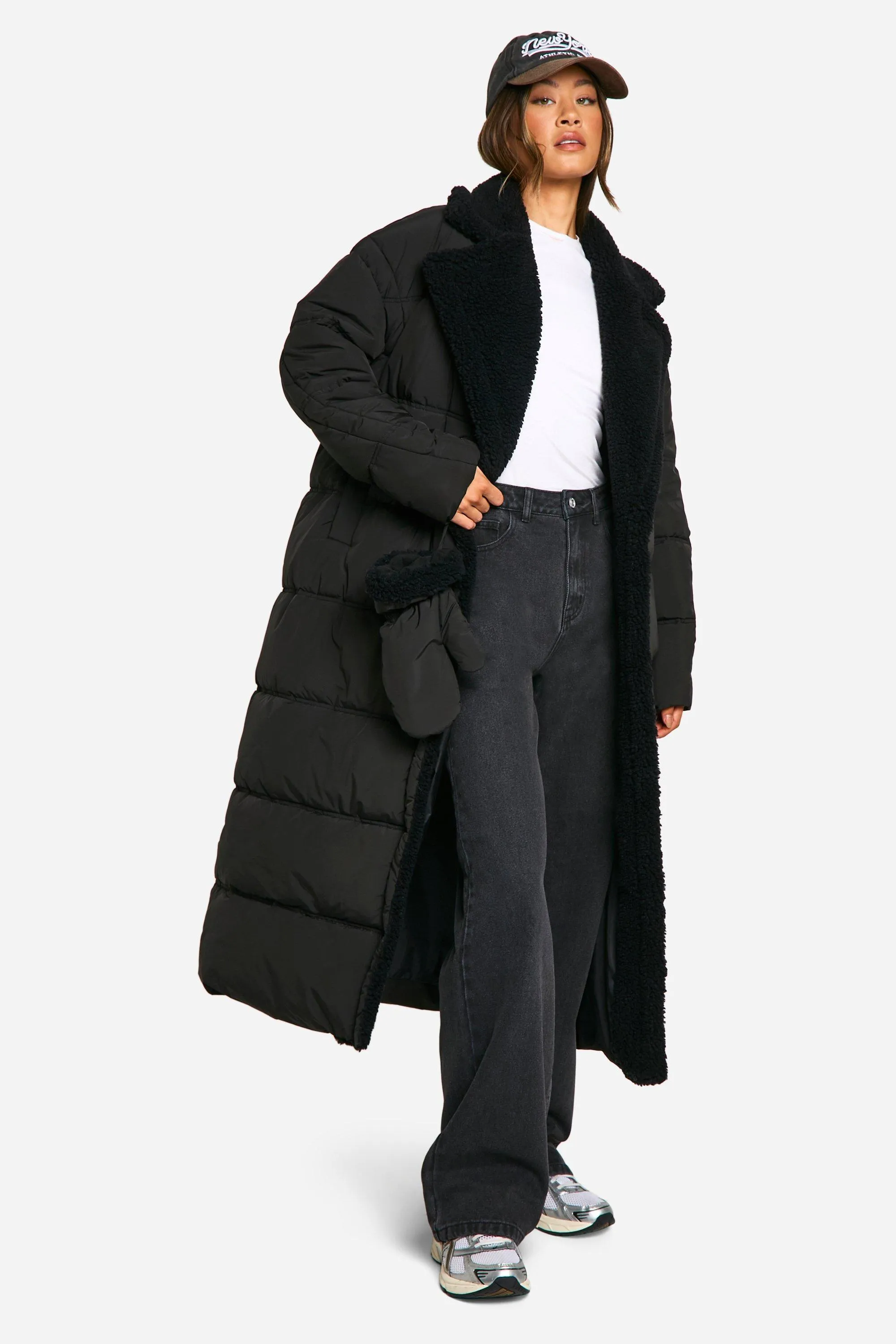 Tall Teddy Trim Puffer Coat With Teddy Mittens