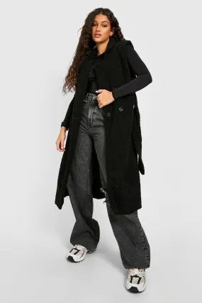 Teddy Faux Fur Belted Sleeveless Trench