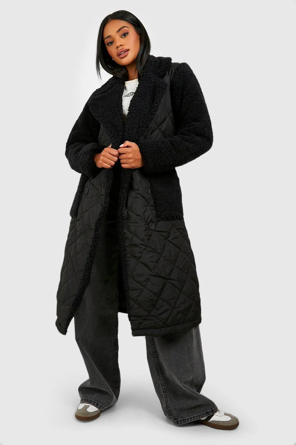 Teddy Paneled Quilted Trench Coat