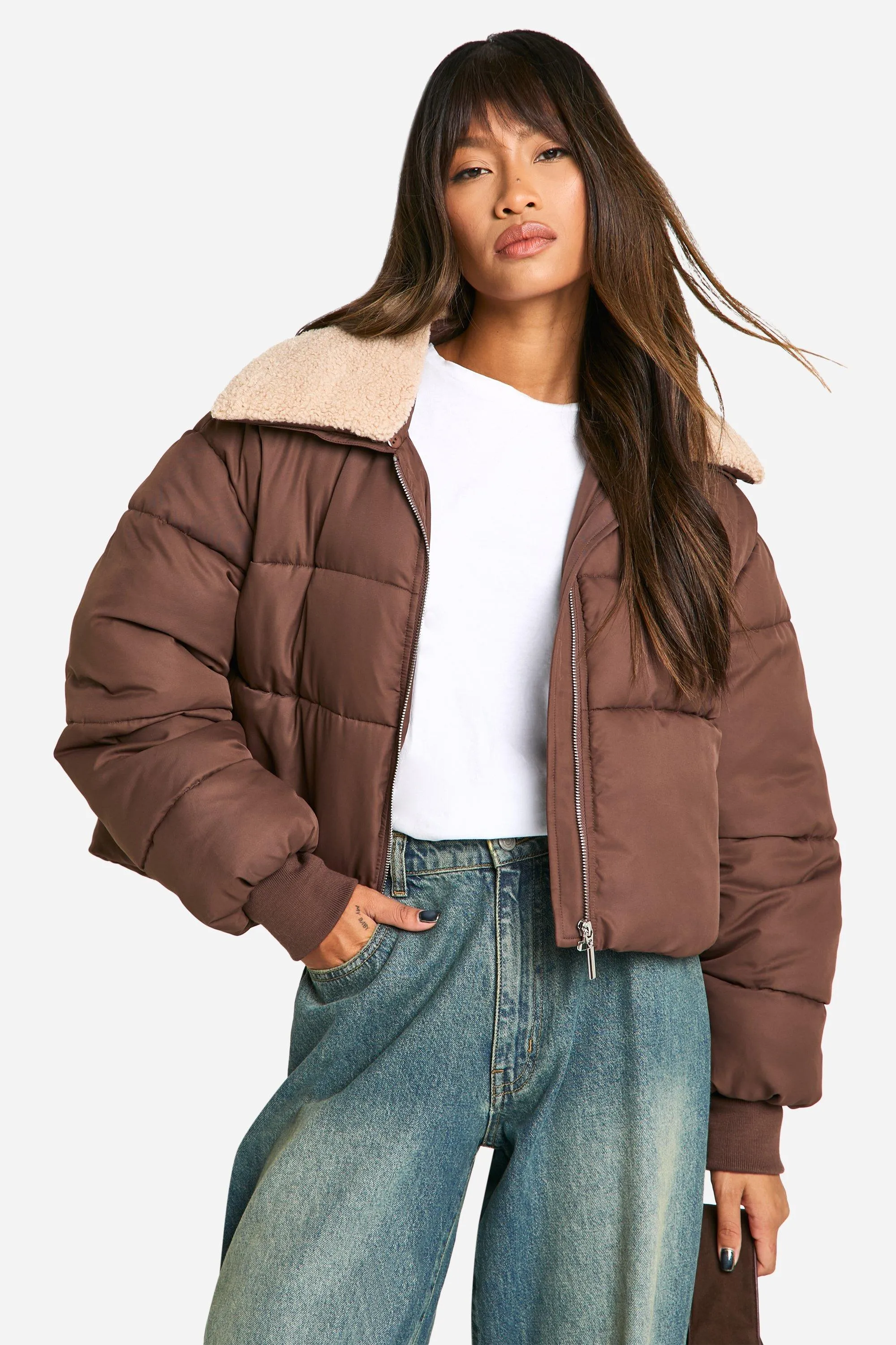 Teddy Trim Collar Puffer Jacket