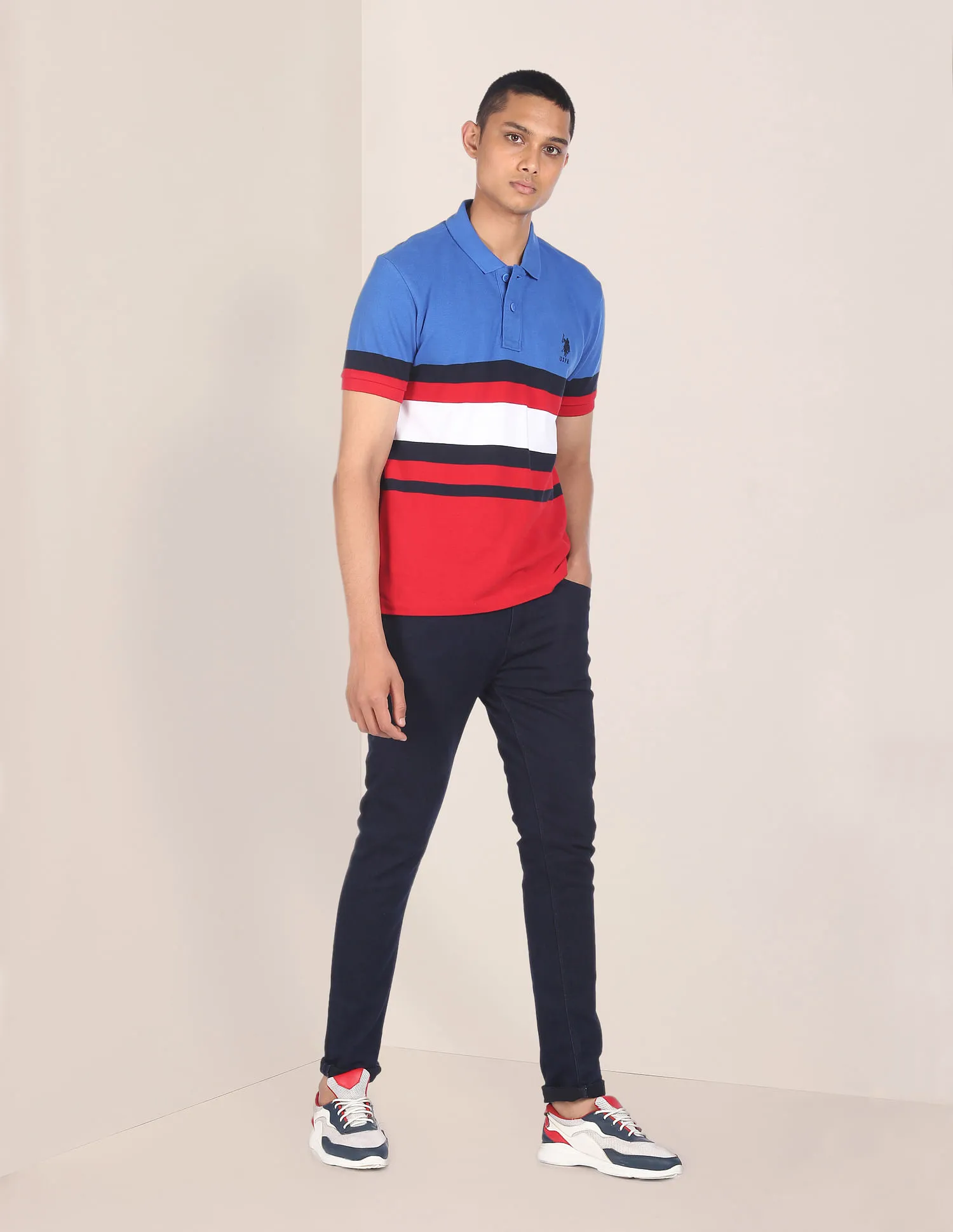 U.S. Polo Assn. Cotton Colour Block Polo Shirt