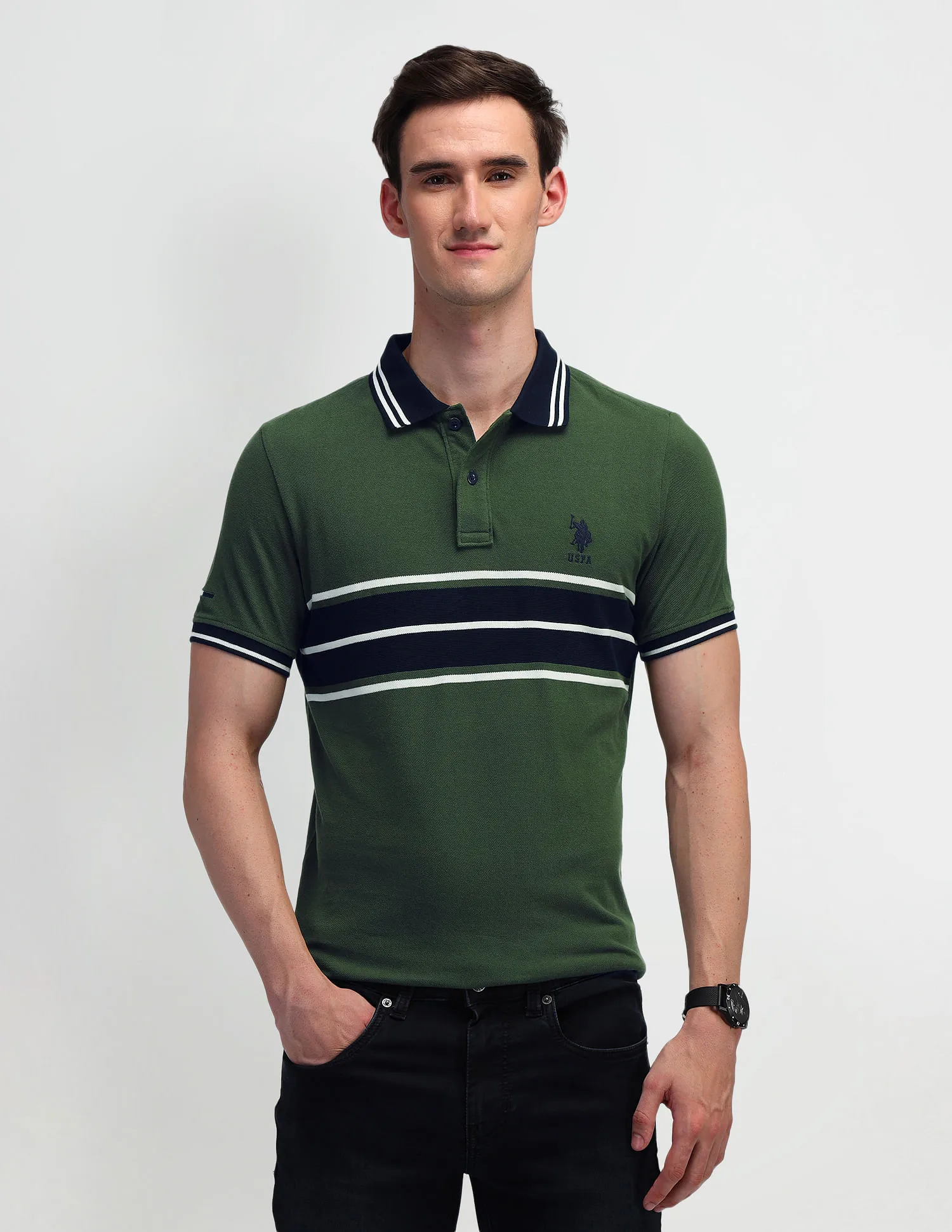 U.S. Polo Assn. Denim Co. Horizontal Striped Slim Fit Polo Shirt